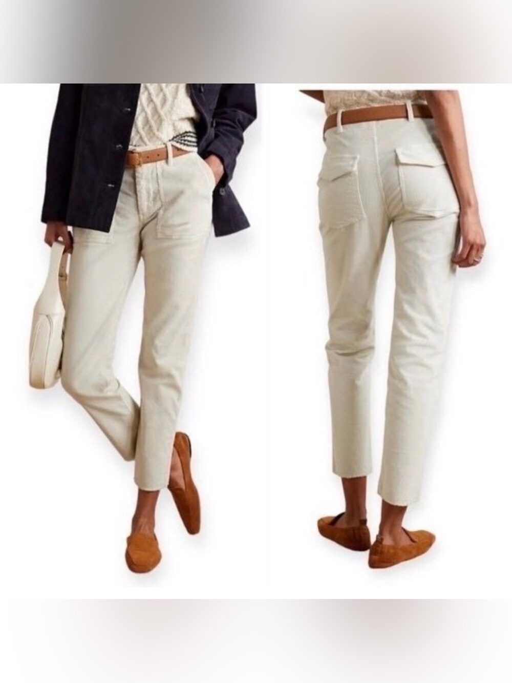 Nili Lotan Jenna Cropped Corduroy Pants in Ecru, size 12